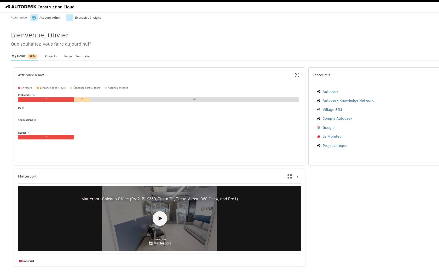 [Nouveauté] Page d’accueil « My Home » sur la plateforme Autodesk Construction Cloud