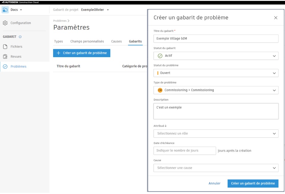 [Nouveauté] Plateforme Cloud ACC – Gabarits de problèmes /observations intégrés aux gabarits de projets