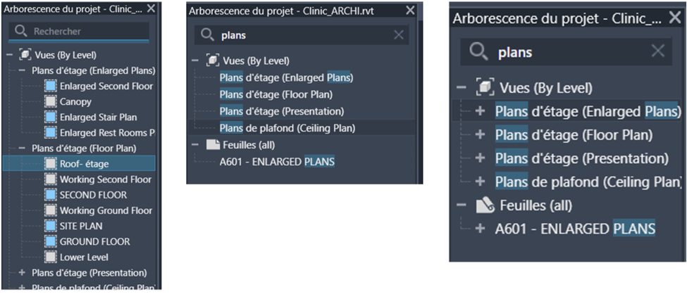 [Nouveauté] Autodesk Revit 2025 – Amélioration de l’expérience de recherche dans l’arborescence de projet