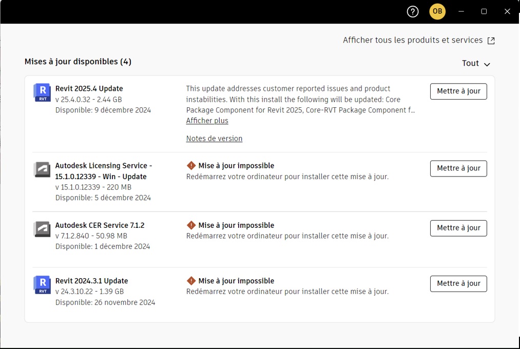 Mise à jour impossible des logiciels Autodesk