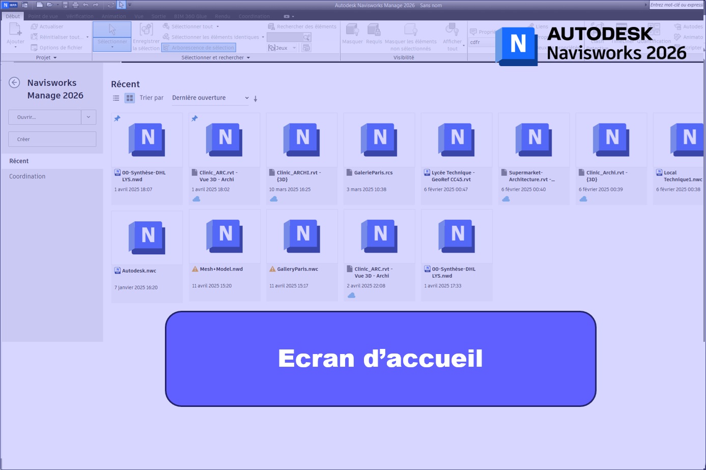Autodesk Navisworks 2025 / 2026 – Écran d’accueil encore plus connecté
